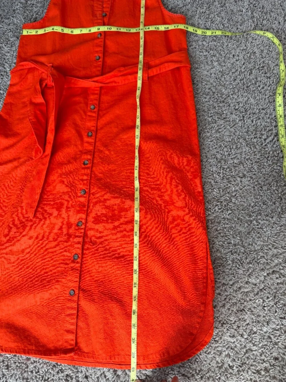 EUC Medium Bright Red Orange Linen Blend Belted Shirt Dress Morgan Taylor